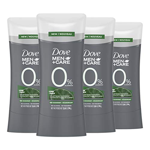 Dove Men+Care Deodorant Stick for Men Lime+Sage 4 Count Aluminum free deodorant Naturally Derived Plant Based Moisturizer 2.6 oz