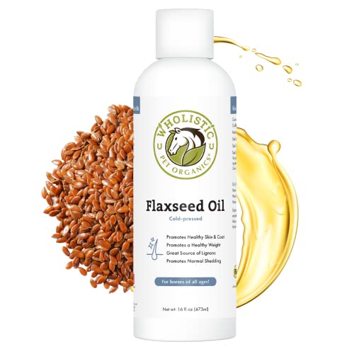 Wholistic Pet Organics Flaxseed Oil: Organic Flaxseed Oil for Horses -Flax Oil Horse Supplement with Antioxidant Rich Rosemary and Omega 3, 6 Fatty Acids for Cardio, Immune, Skin and Coat Health-16 Oz