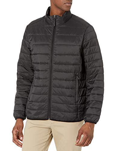 Amazon Essentials Men's Packable Lightweight Water-Resistant Puffer Jacket, Black, Large