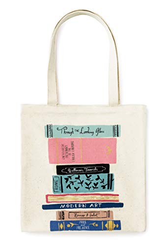 Kate Spade New York Cute Canvas Tote Bag for Women, Canvas Beach Bag, Book Tote with Pocket, Stack of Classics