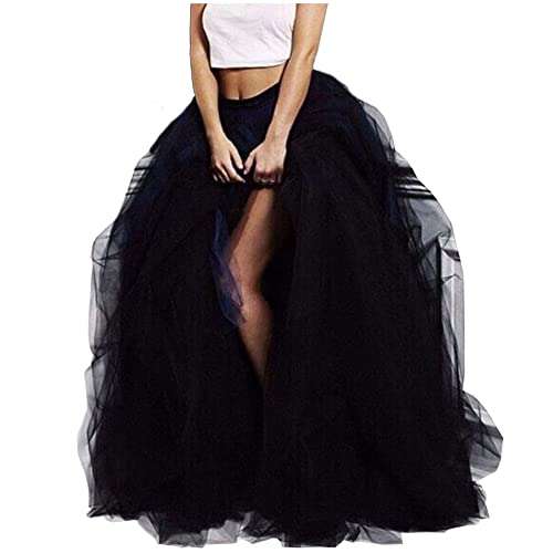 Lisong Women Maxi Tulle Floor Length Layered High Waist Spectial Occasion Skirt S Black