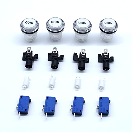 Arcity 4 Pcs/Lot 30mm Arcade LED Push Buttons Illuminated 12V Lit Coin Pattern with Micro Switch for Arcade Machine Games Console MAME Jamma Parts Durable New