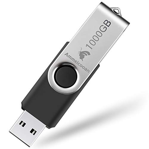 USB Flash Drive 1000GB, 2.0 USB Thumb Drives AmmEicooan Read & Write Speads up to 28MB/S for Laptop, External Data Storage Drive with Rotated Design, Memory Stick, Jump Drive Storage (Black)