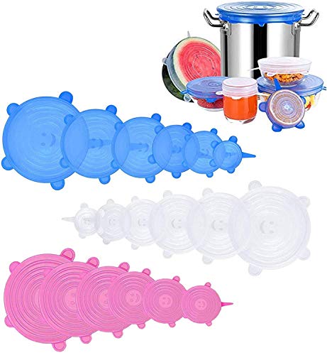 Firsting Silicone Stretch Lids, 18 Pack Reusable Silicone Lids, Silicone Bowl Covers, 6 Sizes Apply to Food Container, for Freezer & Microwave