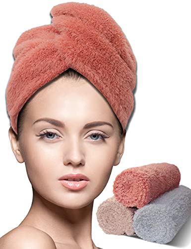 LETIPI Microfiber Hair Towel Wrap for Women 3 Pack,Quick Dry Hair Turban for Drying Curly, Long & Thick Hair (10×26 inch)