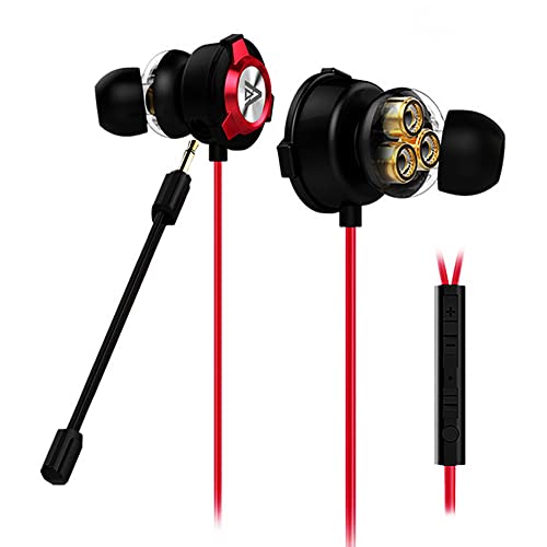 Sound Panda SPE-G9 Plus+ Gaming Earbuds Triple Driver 3.5mm with Dual Microphone | Wired Earbuds with 1.5m Cable | for PC, Mobile, Xbox, PS5, PS4, Switch | in-Ear Gaming Headset (Red)