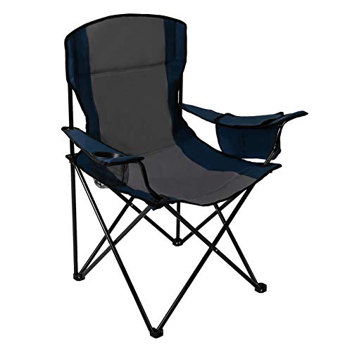 Pacific Pass Quad Camp Chair w/ Built-In Cooler and Cup Holder, Includes Carry Bag - Navy/Gray