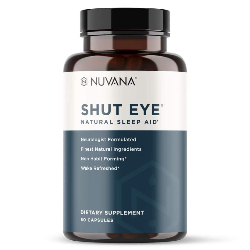 Nuvana Shut Eye Natural Sleep Aid Supplement | Helps Relax and Promote Natural Sleep with Valerian Root, Melatonin, Chamomile, and Magnesium | Vegan and Non-GMO | GMP Certified | 60 Capsules
