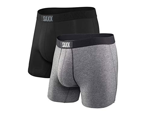 SAXX Underwear Co. Men's Underwear - Vibe Super Soft Boxer Briefs With Built-In Pouch Support - Boxer Briefs, Pack Of 2,Black/Grey,Large