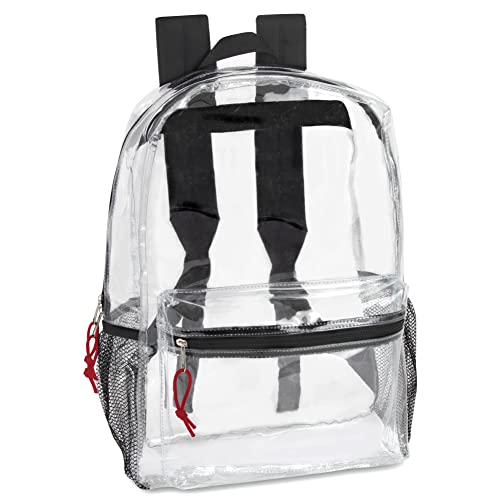 Clear Backpack With Reinforced Straps & Front Accessory Pocket - Perfect for School, Security, & Sporting Events (Black)