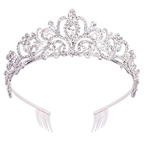 Didder Silver Crystal Tiara Crowns for Women Girls Elegant Princess Crown with Combs Tiaras for Women Bridal Wedding Prom Birthday Cosplay Halloween Costumes Hair Accessories for Women Girls