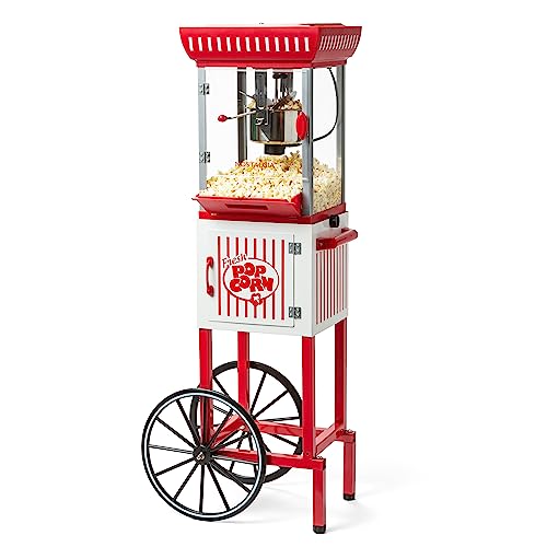 Nostalgia Popcorn Maker Machine - Professional Cart With 2.5 Oz Kettle Makes Up to 10 Cups - Vintage Popcorn Machine Movie Theater Style - Red & White