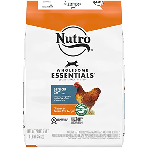 NUTRO WHOLESOME ESSENTIALS Senior Indoor Natural Dry Cat Food for Healthy Weight Farm-Raised Chicken & Brown Rice Recipe, 14 lb. Bag