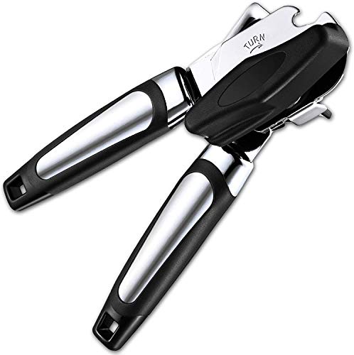 Can Opener Manual, Handheld Strong Heavy Duty Can Opener, Anti-slip Hand Grip, Stainless Steel Sharp Blade, Ergonomic and Easy to Use, with Large Turn Knob