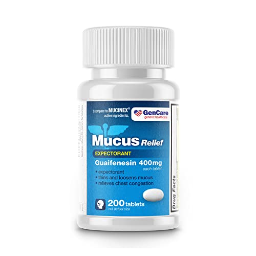 GenCare Mucus Relief Expectorant Guaifenesin 400 mg 200 Tablets Value Pack - Fast Acting Thinning of Mucus for Colds, Chest Congestion, Flu, Coughing and Allergies Generic Mucinex Medicine