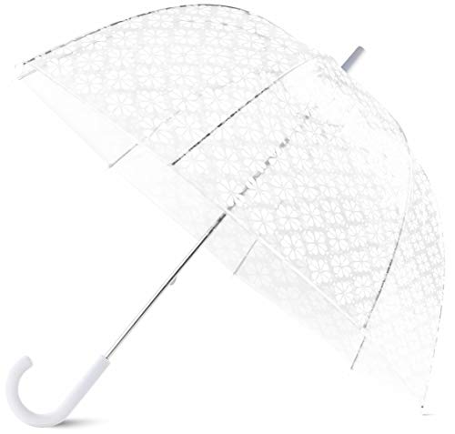 Kate Spade New York Clear Umbrella for Rain, Large Bubble Umbrella for Adults, White Spade Flower