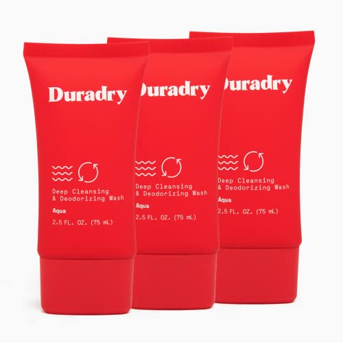 Duradry Body Wash Odor Control - Deep Cleansing and Deodorizing, Neutralizes Odors while Nourishing your Skin, Infused with Vitamins and Minerals - Aqua, 2.5 Fl Oz (Pack of 3)