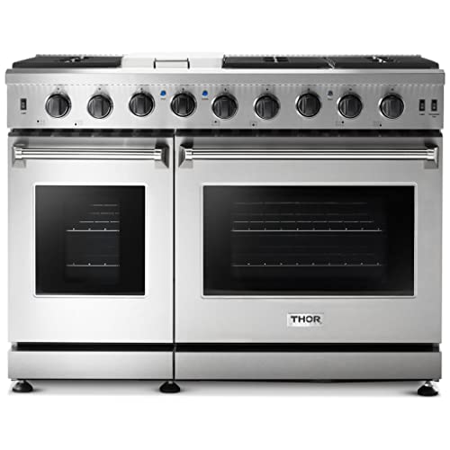 Thor Kitchen LRG4807U Pro-Style Gas Range with 6 Burners and Double Ovens, 48 inch, Stainless Steel