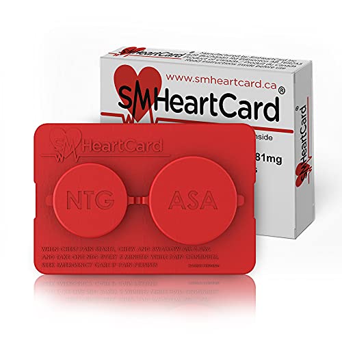 SMHeartCard Pocket Pill Case - Nitroglycerin and Aspirin Organizer for Heart Patients - Heart & Angina Attack First Aid - Small Medication Dispenser for Purse, Wallet, Travel and Daily Carry