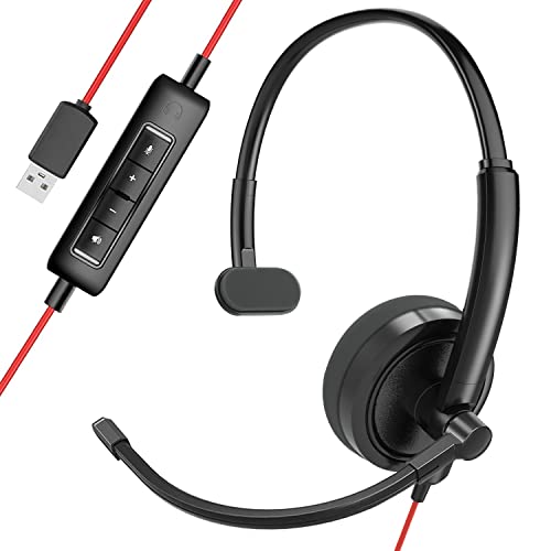 HROEENOI USB Headset, PC Headset with Noise Cancelling Microphone for Laptop, Wired in-Line Controls Headphones with Volume & Mic Mute for Zoom, Skype, Office, Call Center, Home