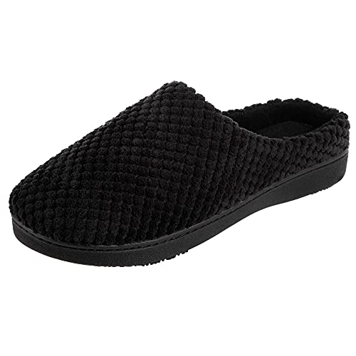 isotoner Women's Textured Microterry Low Back Slippers with Memory Foam, Black, 8.5-9