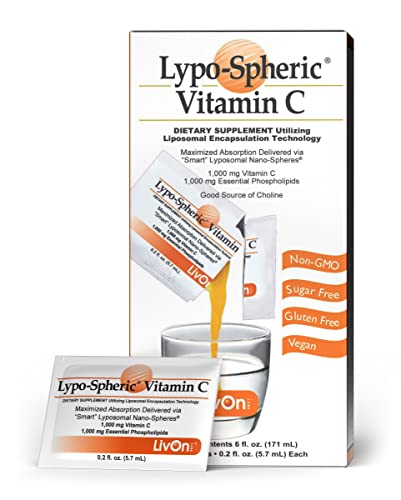LivOn Laboratories Lypo–Spheric Vitamin C – 1 Carton (30 Packets) – 1,000 mg Vitamin C & 1,000 mg Essential Phospholipids Per Packet – Liposome Encapsulated for Improved Absorption – 100% Non–GMO