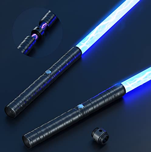 JvmuSaber Lightsaber Type-C Rechargeable Light Saber Double-Edged Sword Alloy Handle 12 Colors with 3 Sound Modes, Children's Day Halloween Christmas Decoration (Black)