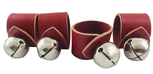 Sleigh Bells Napkin Ring Set for Christmas Holiday Tableware Brass Bell and Leather USA Made, Pack of 4