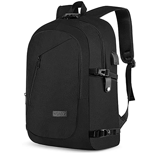 17.3 Inch Laptop Backpack,Large Travel Laptop Bag with USB Charging Port, Anti Theft Water Resistant Business Backpack for Men and Women, Durable College School Bookbag Computer Backpack,Black