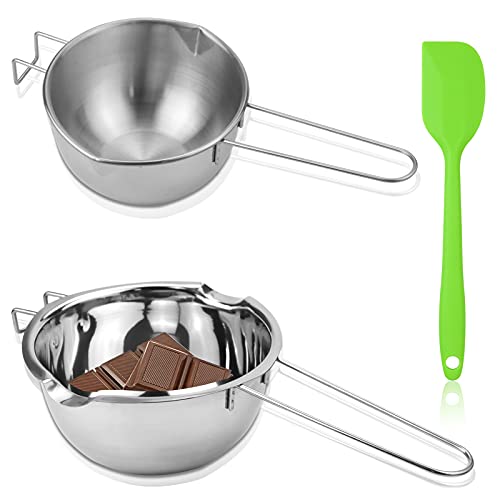 Oruuum 2 Pack 304 Stainless Steel Double Boiler Melting Pot & 1 Pcs Silicone Spatula, Chocolate Melting Pot Candy Melting Pot Double Boiler for Butter Cheese, 400ML and 680ML