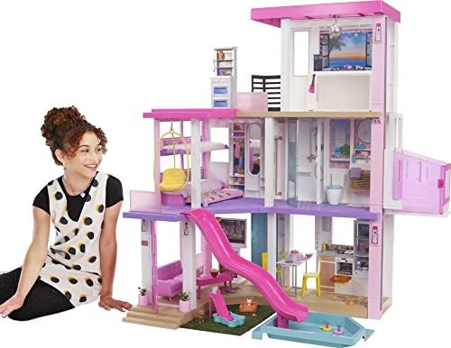 Barbie Dreamhouse Doll House Playset House with 75+ Accesssories Wheelchair Accessible Elevator Pool, Slide and Furniture
