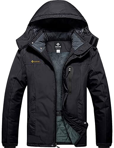 GEMYSE Men's Mountain Waterproof Ski Snow Jacket Winter Windproof Rain Jacket (Black,Large)