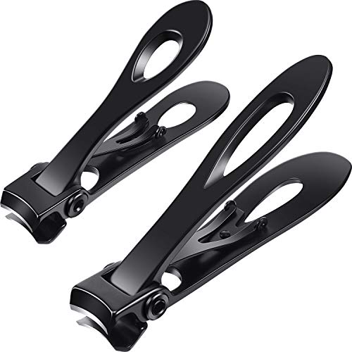 2 Pieces Oversized Thick Nail Clippers for Thick Toenails or Tough Fingernails Oversized Stainless Steel Toenail Fingernail Clipper Cutter Trimmer for Men, Seniors, Adults, 2 Sizes (Black)