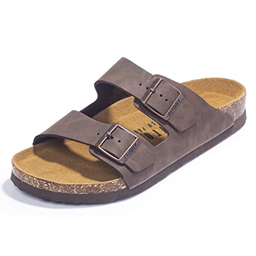 FITORY Mens Sandals, Arch Support Slides with Adjustable Buckle Straps and Cork Footbed Brown Size 13