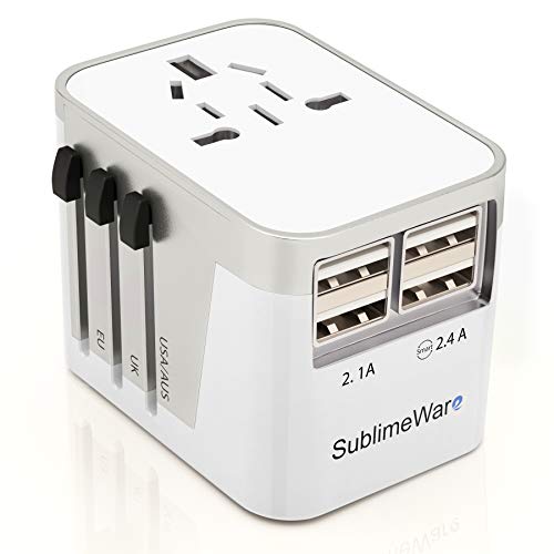 Power Plug Adapter - 4 USB Ports Wall Charger - Fast Charging Adapter for 150 Countries - Multi Port Electric Plug - Type C Type A Type G Type I f for UK Japan China EU European by SublimeWare