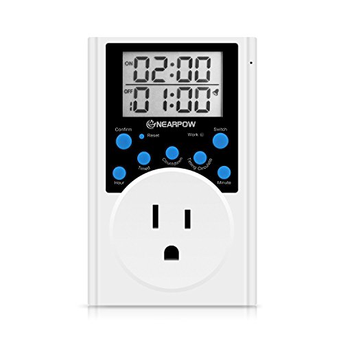 Timer Outlet, Nearpow Multifunctional Infinite Cycle Programmable Plug-in Digital Timer Switch with 3-Prong Outlet for Appliances, Energy-Saving Timer, 15A/1800W