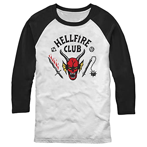 Stranger Things Men's Standard Hellfire Cut Young Short Sleeve Tee Shirt, White/Black, Small