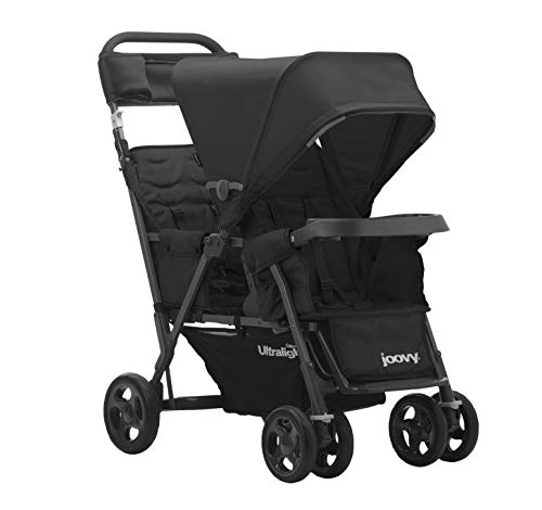 Joovy Caboose Too Ultralight Graphite Stand-On Double Stroller with Universal Car Seat Adapter, 3-Way Reclining Seats, Option to Use Rear Seat, Bench Seat, or Standing Platform