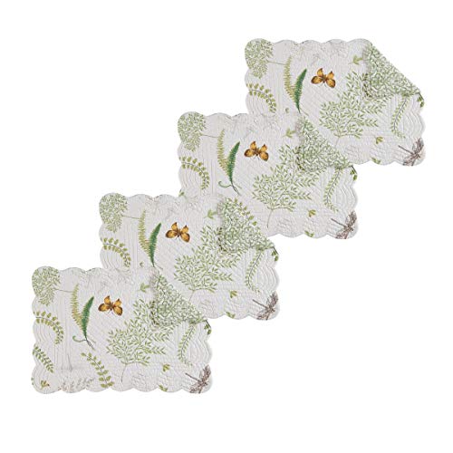 C&F Home Althea Rectangular Cotton Quilted Placemat, Set of 4 Spring Butterfly Plants Fern Green White Damask Rectangular Placemat Set of 4 Green