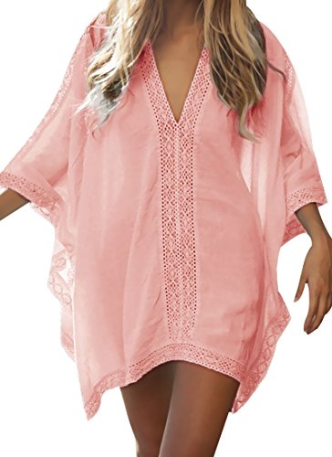 Loritta Womens Beach Bathing Suit Swim Bikini Swimsuit Oversized Cover Up Dresses Orange- Pink