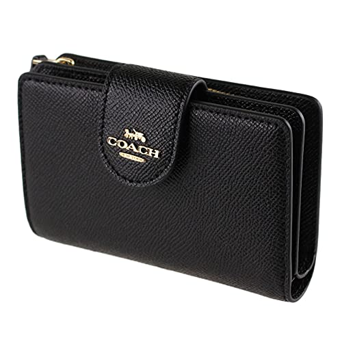 COACH Medium Leather Corner Zip Wallet in Black - Gold, Style No. 6390