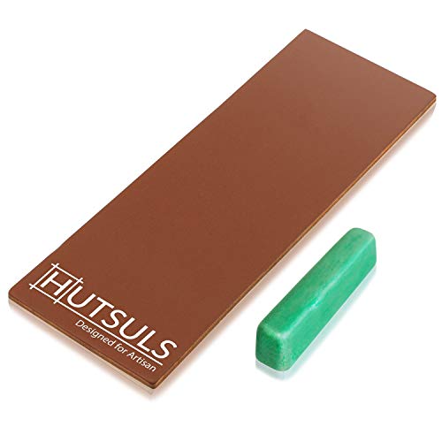 Hutsuls Brown Leather Strop with Compound - Get Razor-Sharp Edges with Stropping Kit, Green Honing Compound & Vegetable Tanned Two Sided Knife Sharpener Step-by-Step Guide Included