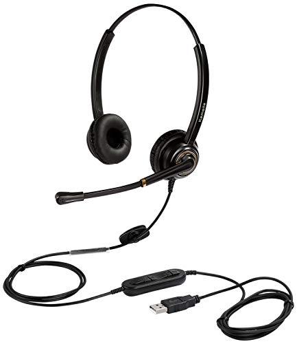 USB Headset with Microphone Noise Cancelling and Volume Controls, Computer PC Headphone with Voice Recognition Mic Works for Dragon Teams Zoom Skype Softphones Conference Calls Online Education etc