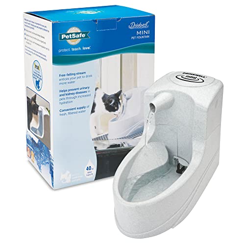 PetSafe Drinkwell Mini Pet Fountain for Cats & Small Dogs - Water Filter Included - Flowing Dispenser Encourages Hydration - Adjustable Knob Enables Water Flow Customization - Perfect for Small Spaces