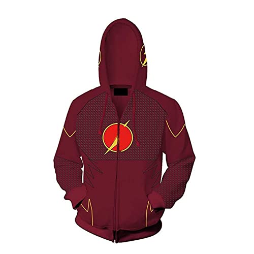 Super Hero Costume Mens Spring and Autumn Hoodie Creative Jacket For Halloween Cosplay (Red Flash B, Large)