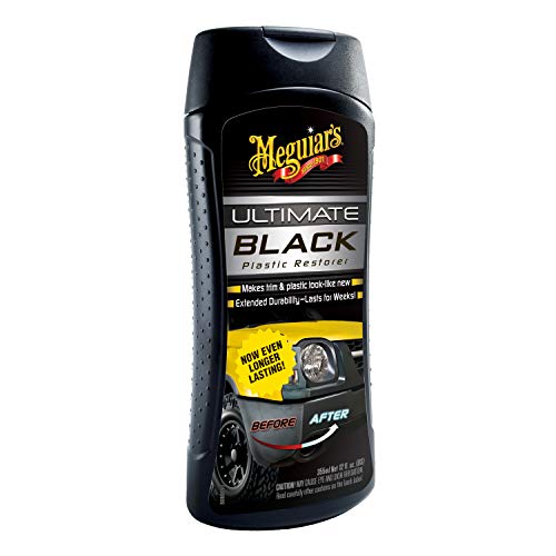 Meguiar’s Ultimate Black Plastic Restorer, Car Plastic Restorer Gives New Life to Exterior Plastic, Vinyl and Rubber Trim – 12 Oz Bottle