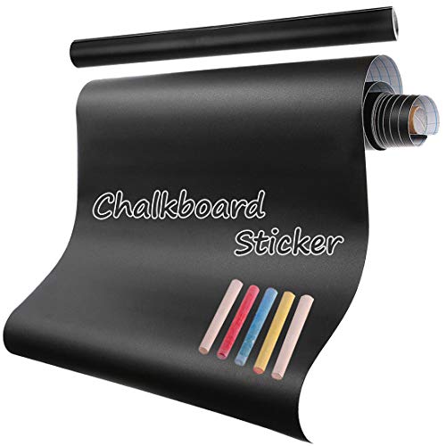 Removable Chalkboard Contact Paper Roll 78.7' x 17.5' with 5 Colorful Chalks, Self-Adhesive Blackboard Wallpaper Decal Black Blackboard Stickers for Home, School, Office