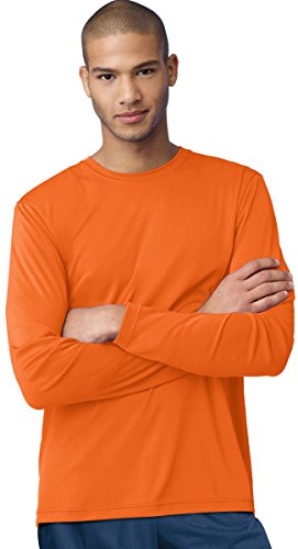 Hanes Men's Long Sleeve Cool Dri T-Shirt UPF 50+, X-Large, 2 Pack ,Safety Orange