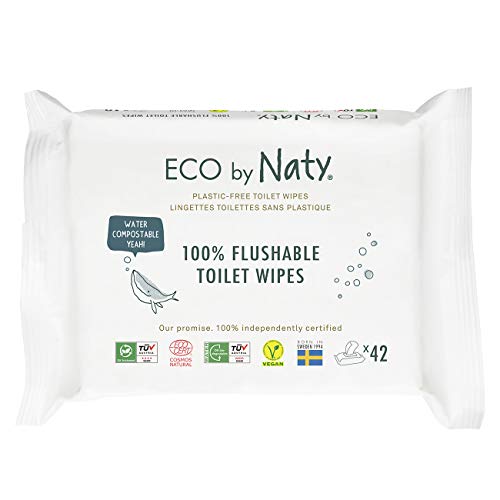 Eco by Naty Flushable Baby Wipes - Compostable and Plant-Based Wipes, Chemical-Free and Hypoallergenic Baby Wipes Safe for Baby Sensitive Skin, 42 Wipes Per Pack (12 Pk)