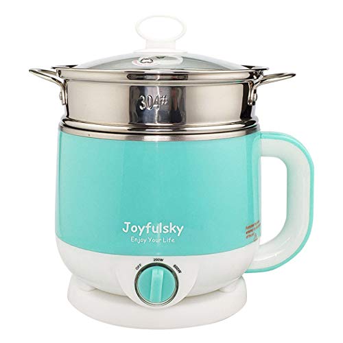 Joyfulsky 1.5L Electric Hot Pot with Steamer 304 Stainless Steel Pot Student Pot Mini Cooker Multi-function Pot Noodles Cooker Dumpling Cooker Dry Burning Protection Dual Power Travel Pot Steamer